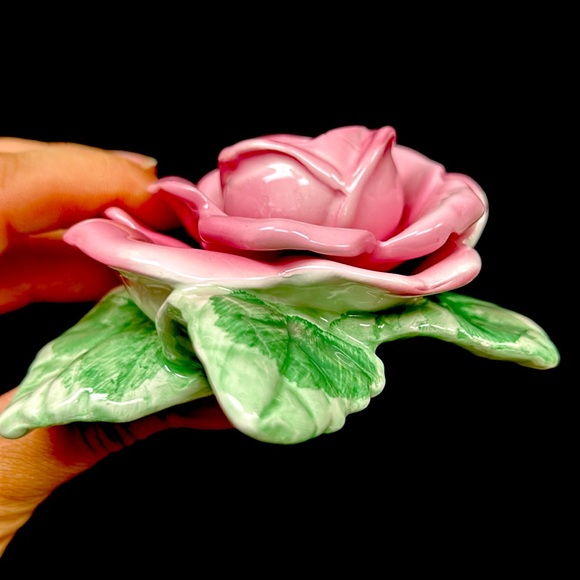 Vintage hand painted glazed porcelain pink rose taper  candle holders - Picture 3 of 9